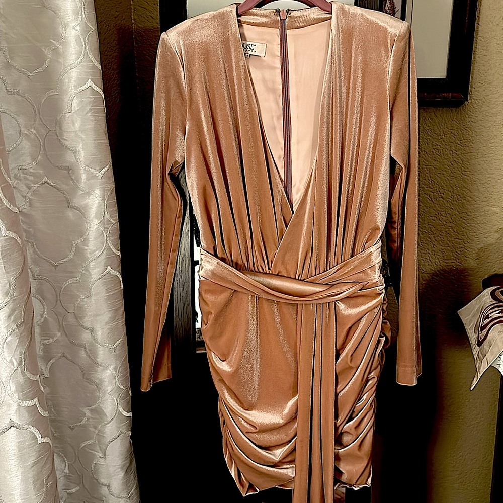 Beautiful powder, pink velvet house of CB dress!